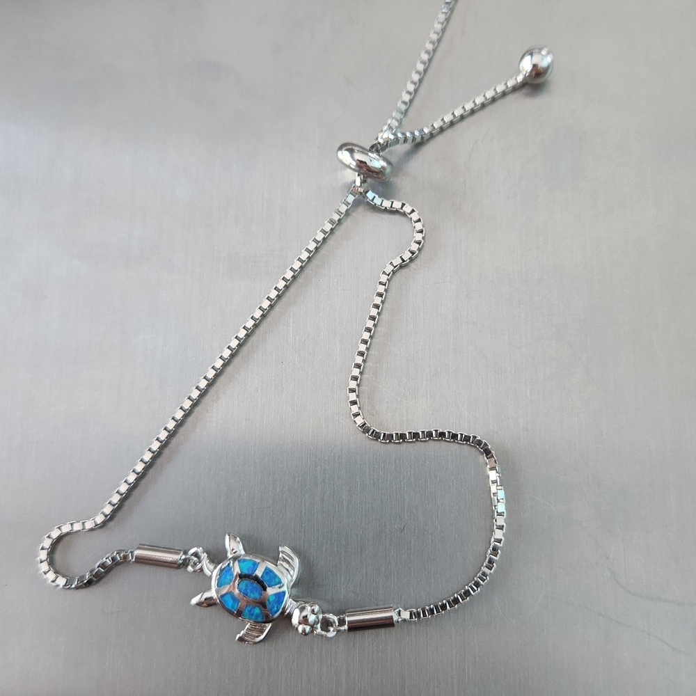 Blue opal turtle bracelet 925 sterling silver